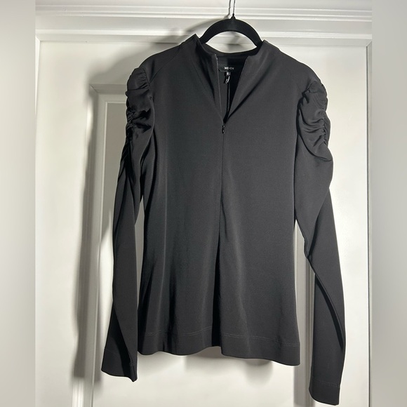 ME+EM Black Puffed Long Sleeve Top with Quarter Zip - Picture 1 of 3